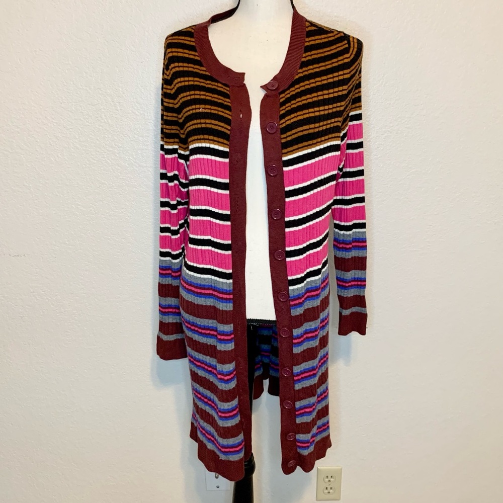 Lane Bryant Fitted Button Front Striped Duster Cardigan Multicolored Size 18/20 - Picture 15 of 15